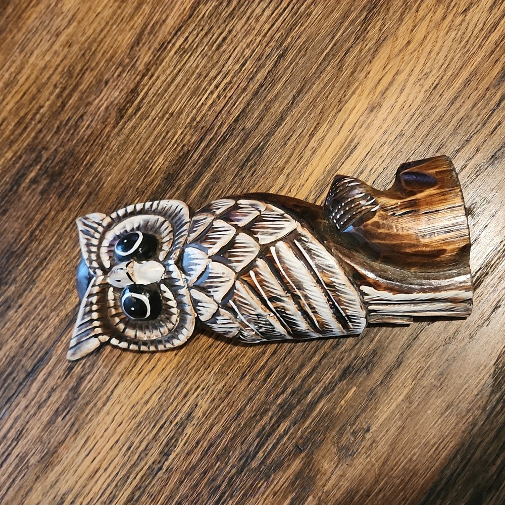 Vintage handpainted wooden owl decor